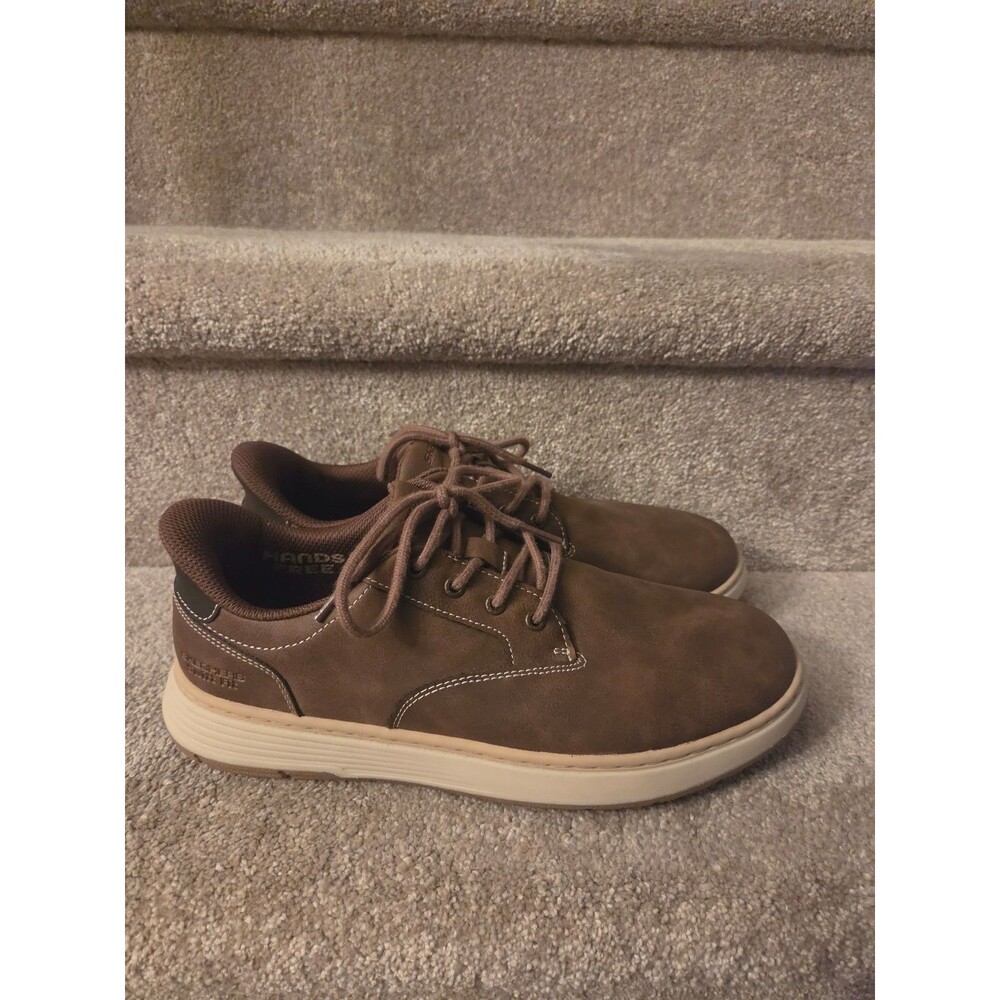 Skechers Men's Swift Fit Brown Leather Slip-In Sneakers Size 8.5
